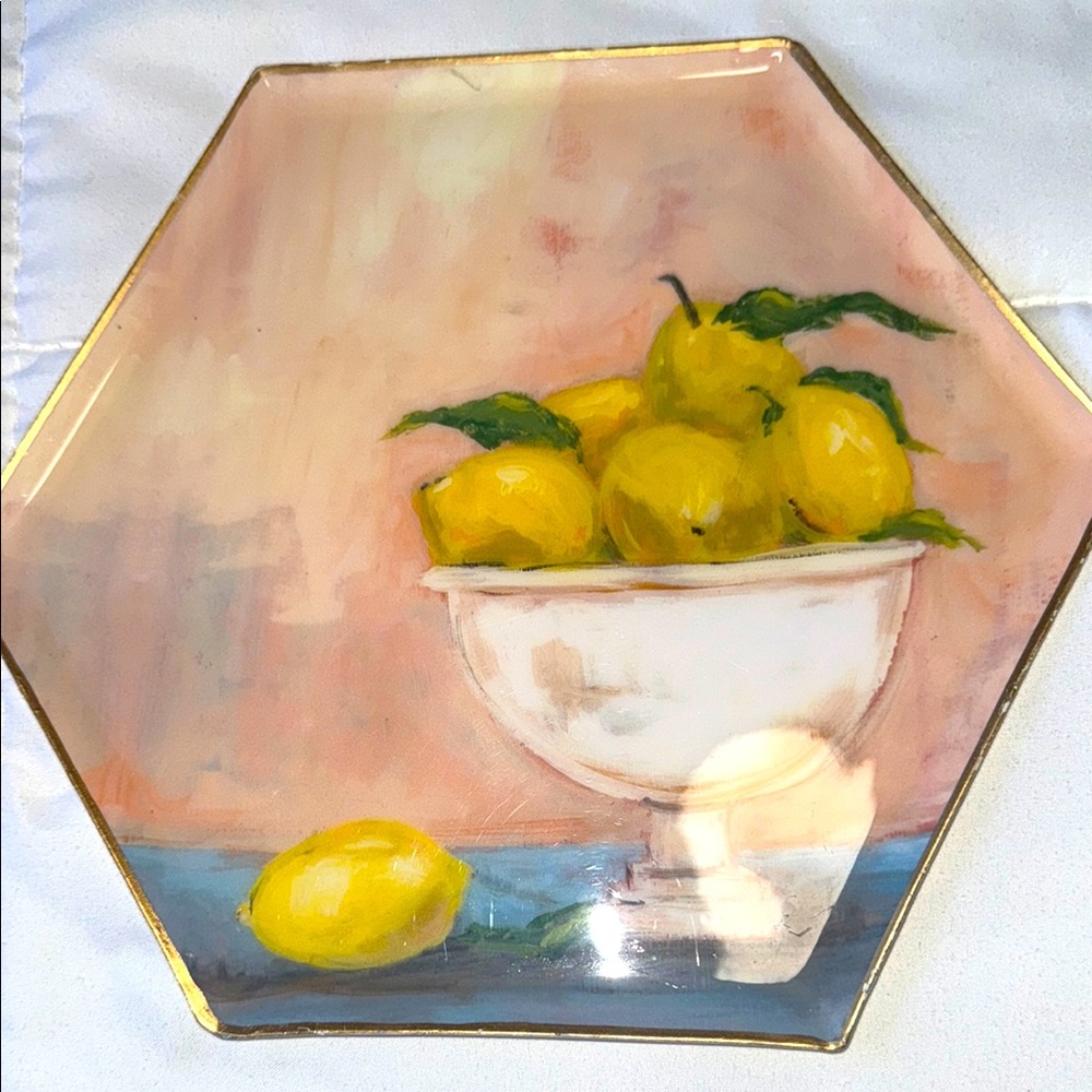 Creative Co-Op Hexagonal Metal Plate. 9.5 X 8.5”